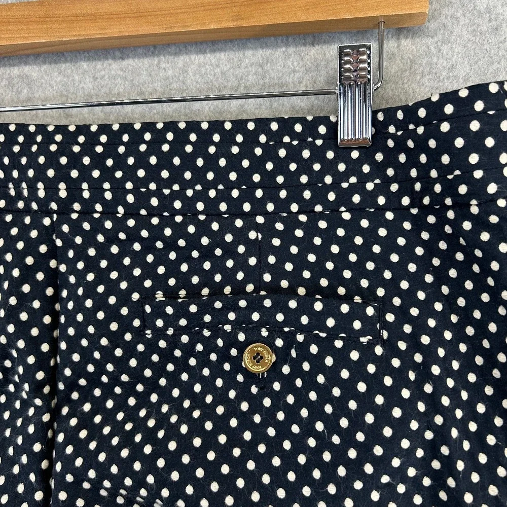 Tory Burch Jacquard Polka Dot‎ Cropped Pants Navy Blue White Slim Leg Womens 10